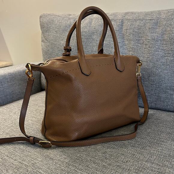 Tory Burch McGraw Slouchy Leather Satchel Moose Brown Tassel Bag Top Handle EUC - Picture 14 of 16